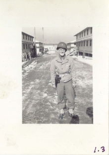 <h5>Training</h5><p>A lieutenant in barracks street. Photo provided by the Willets family.</p>
