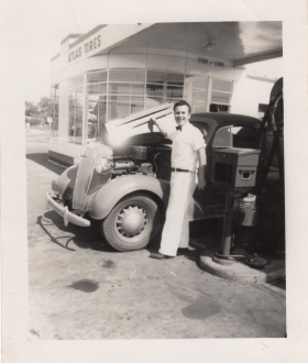 <h5>Gas Station Attendant </h5><p>Gas station attendant before the war. Provided by the family of Ivo Schommer.</p>