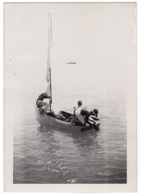 <h5>Sailing</h5><p>Context unknown, in the middle of set of combat photos. Photo provided by family of Ivo Schommer.</p>