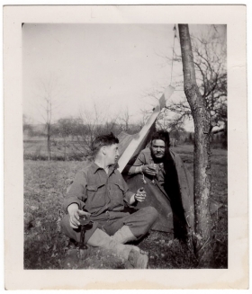 <h5>Break time</h5><p>Appears to be Ivo Schommer taking a break. Photo provided by family of Ivo Schommer.</p>